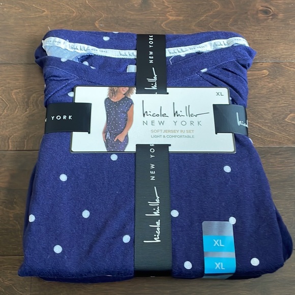 Nicole Miller Womens Jersey Knit Pajama Set Blue Short Sleeve Polka Dot - Picture 1 of 6